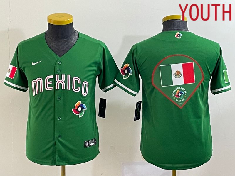 Youth 2023 World Cub Mexico Blank Green Nike MLB Jersey4->youth mlb jersey->Youth Jersey